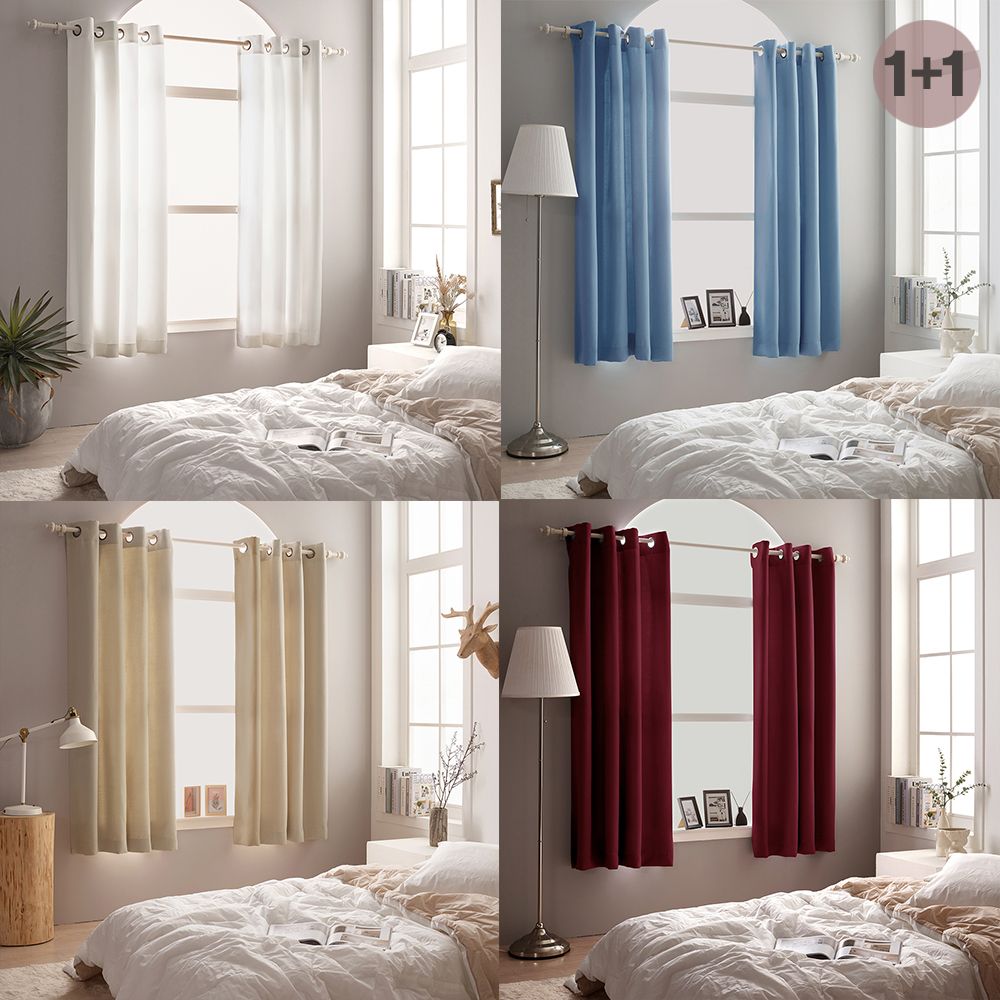 아일렛형 작은창 암막 커튼 2장 창문형 3중직 고밀도 커텐