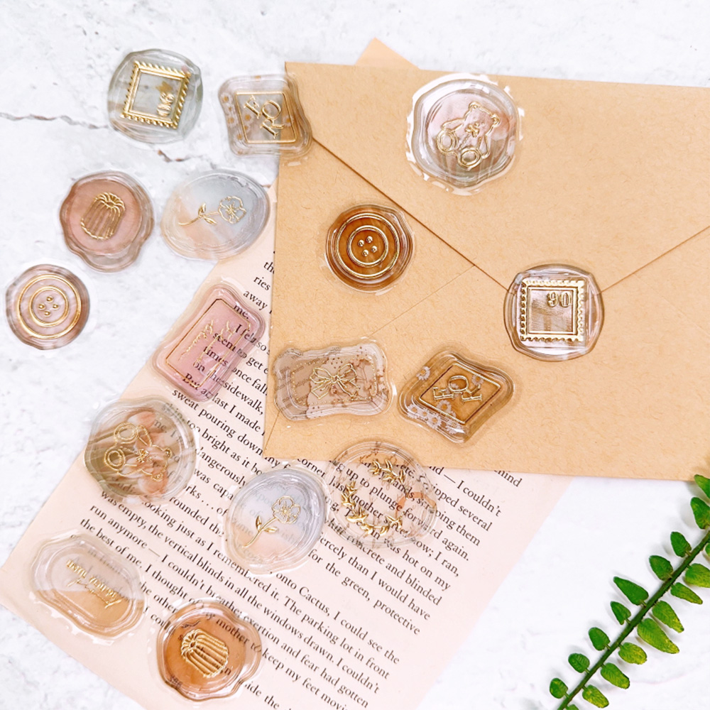 실링왁스 스티커 웨딩 엽서 봉투 포장 B타입 루나브라운 청첩장 스티커 18개입