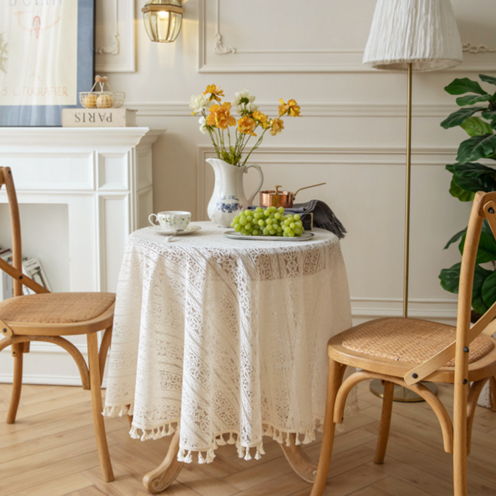 프렌치 레이스 원형 식탁보( 90 cm) 빈티지 협탁보 DT 1315109 테이블보