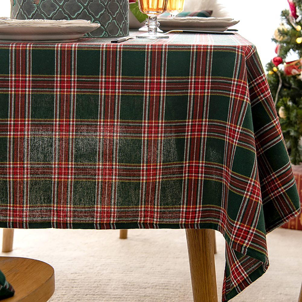 테이블보 면 90x cm 크리스마스 체크 패턴 식탁보 면식