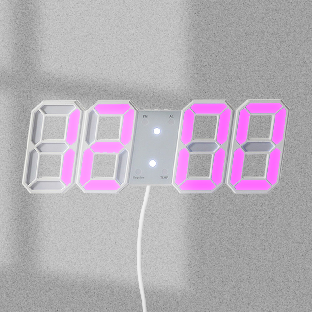 스마트 리모컨 LED 디지털 벽시계( 화이트+ 핑크) 벽걸이 led 디자인 인테리어 - 상품 이미지