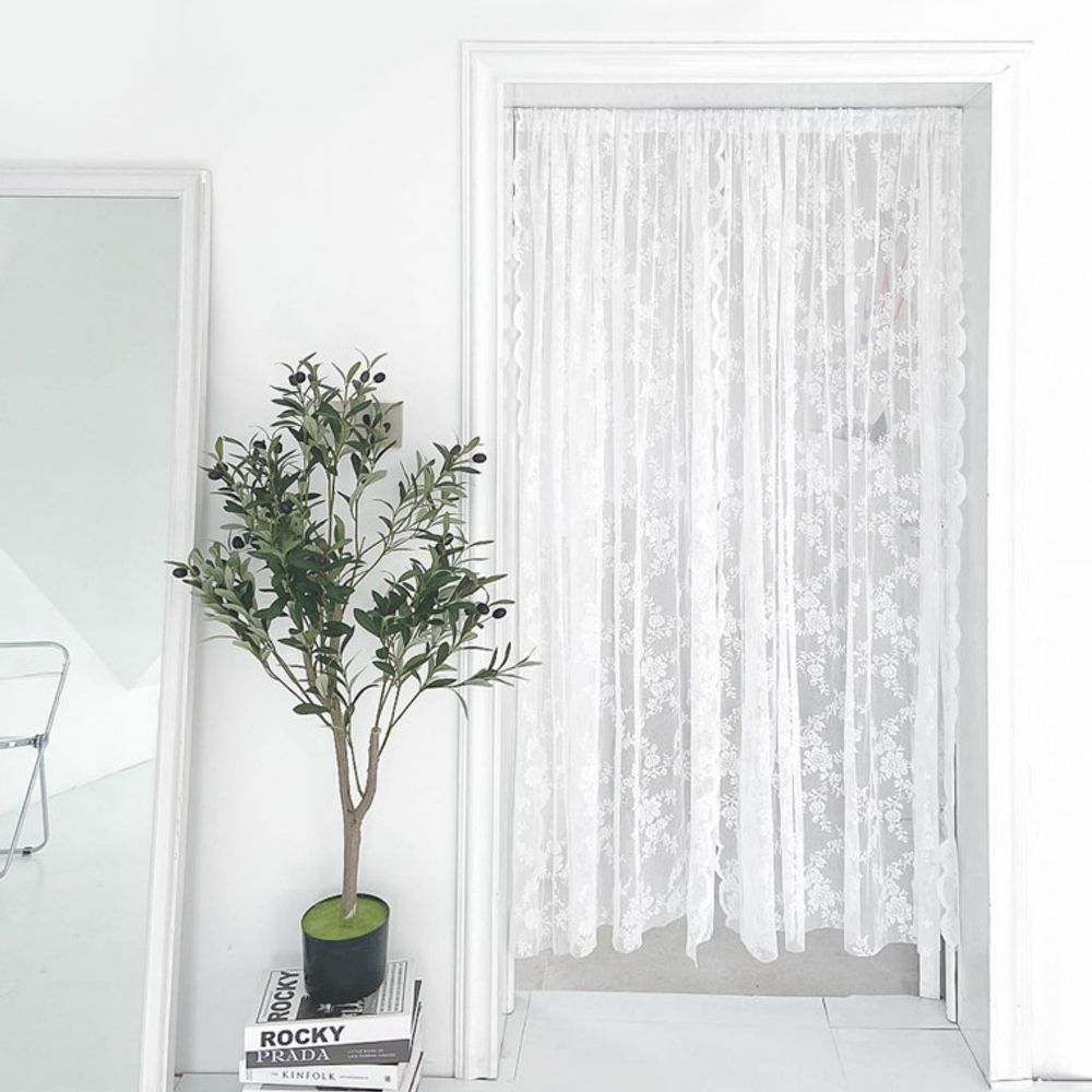 화이트 레이스 자수 바란스 가리개 문발 커튼 커텐