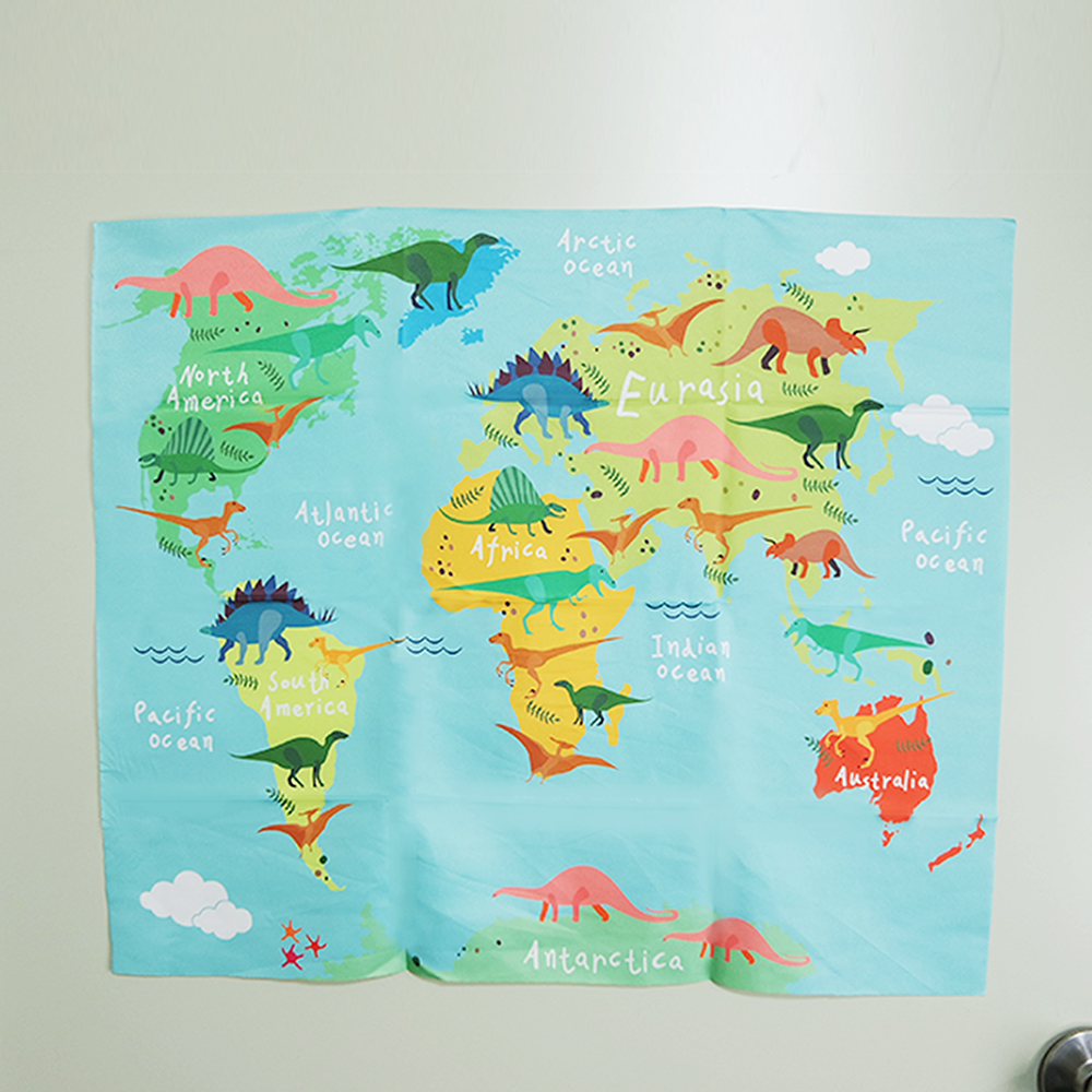 SFW 벽걸이 세계 지도 공룡 창문 가리개 인테리어천 티비