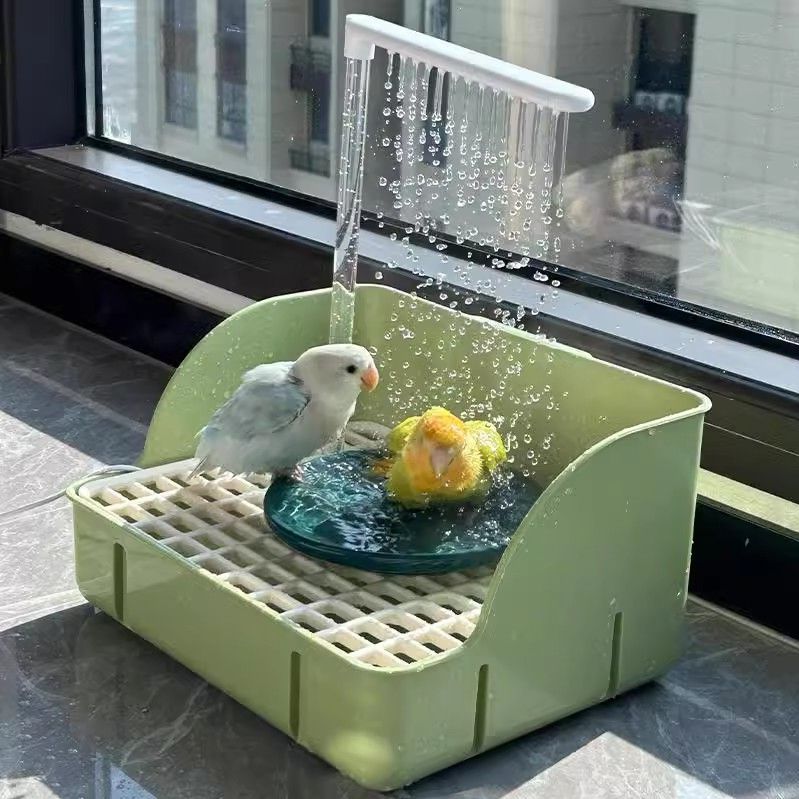 앵무새 목욕통 물놀이 욕조 샤워 부스 자동 레인 샤워 박스 그린