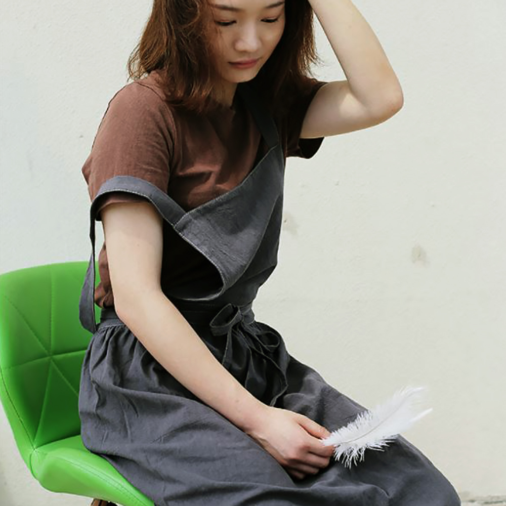 하이디 린넨 원피스 롱카페 주방 앞치마(딥 그레이) 공방 바리스타 패브릭 어깨 서스펜더