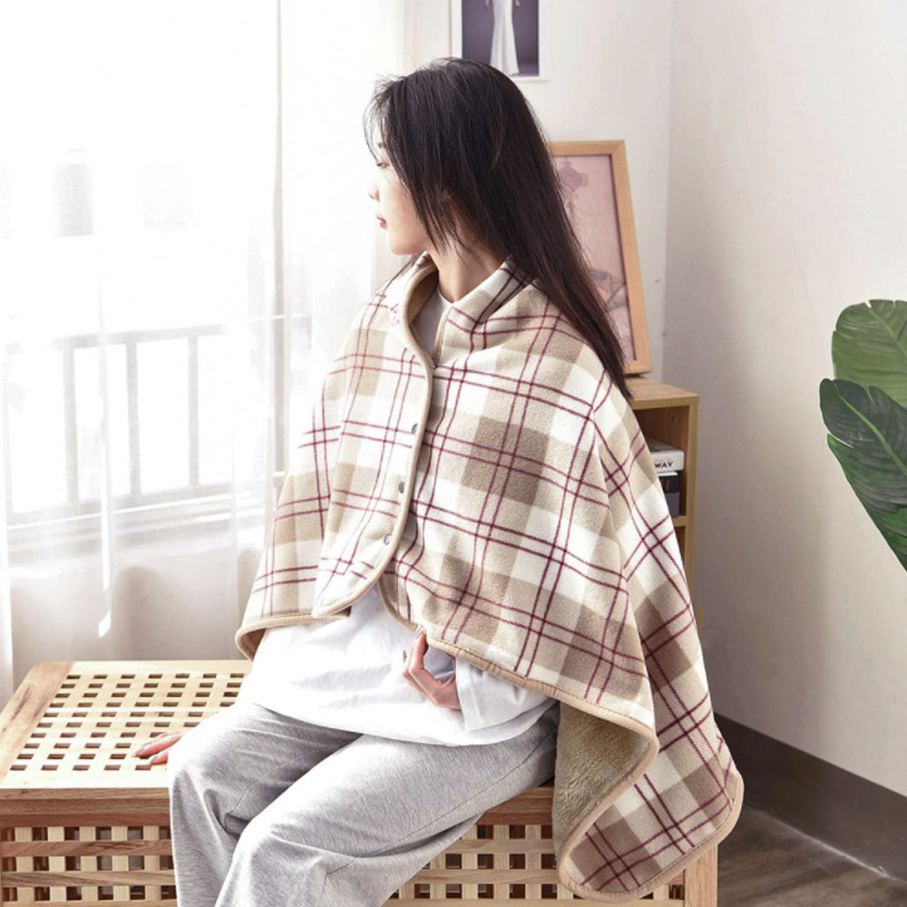 블랭킷 똑딱이 망토 담요 무릎 80x 130( 브라운 레드) 겨울 이불 극세사 휴대용