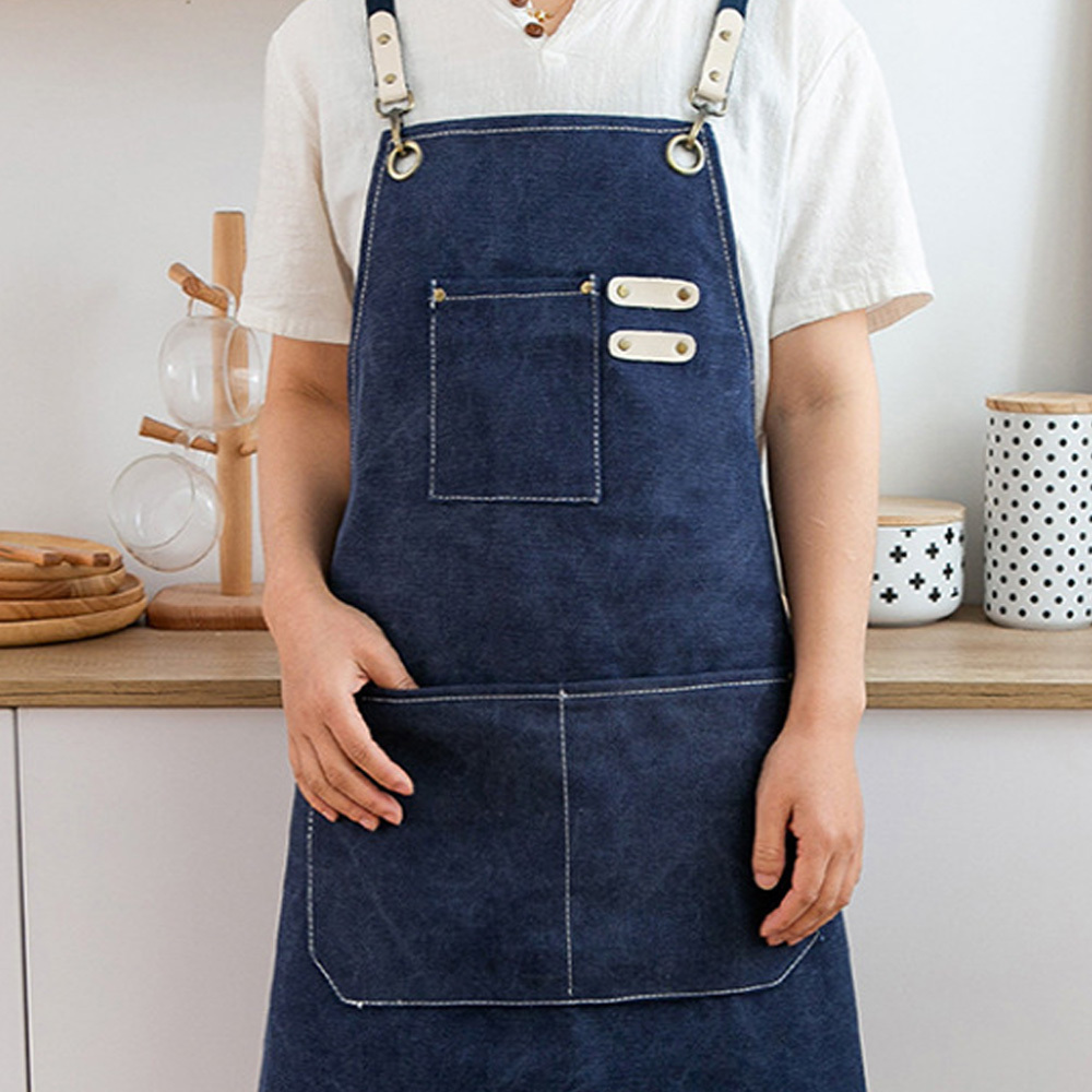 SFW 카페 바리스타 캔버스 앞치마 블루 어린이집 주방 선물용 미용실 공방