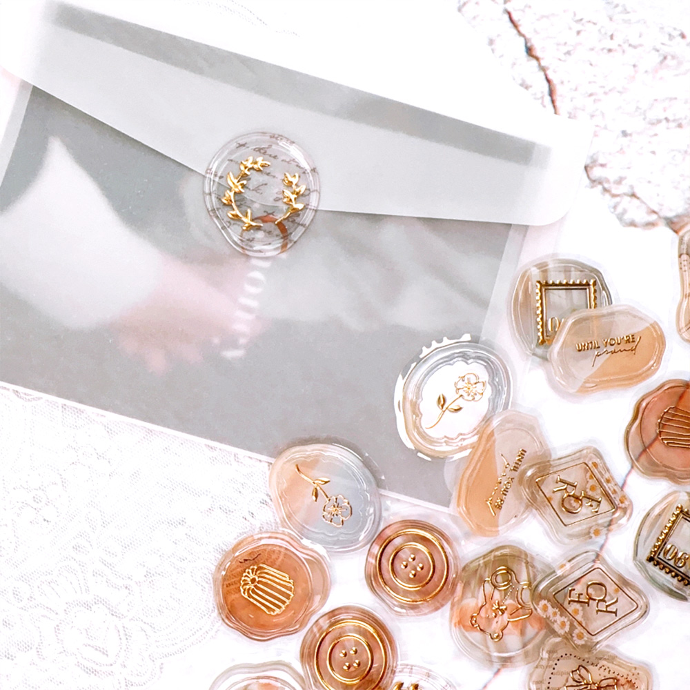 실링왁스 스티커 웨딩 엽서 봉투 포장 B타입 루나브라운 청첩장 스티커 18개입