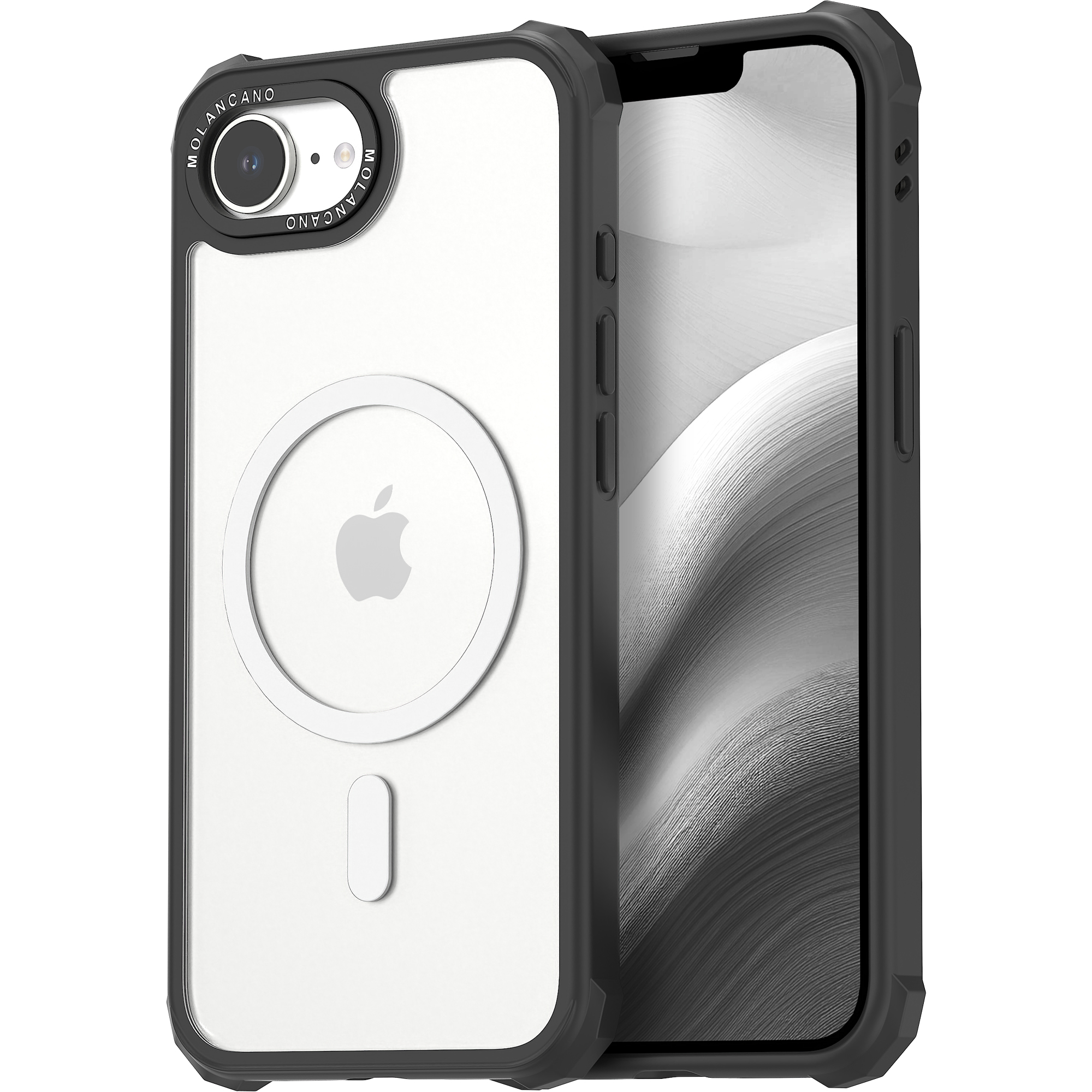 모란카노 임팩트 시그니처 맥세이프 에어쿠션 범퍼 케이스 투명, 아이폰16e