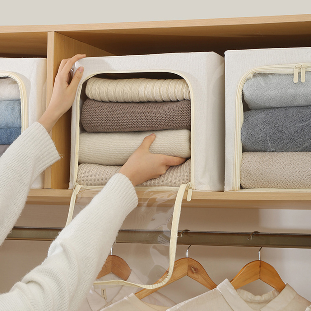 깔끔 수납 패브릭 리빙 박스 의류 정리함 49L( 아이보리) 천리빙 패브릭이불 보관함