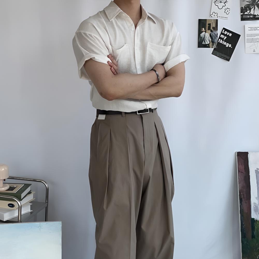 남자 린넨 셔츠 빅사이즈 오버핏 남방 셔츠 여름 블랙 - 상세 이미지 2