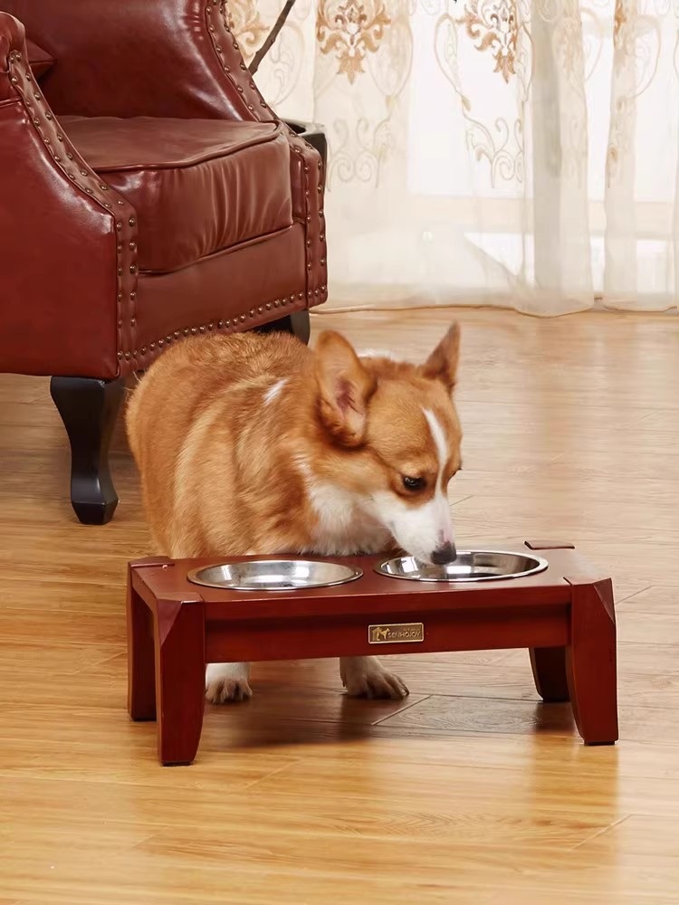 원목 반려동물 식탁 높이조절 강아지 고양이 이중식기 스테인리스 밥그릇 고급 고양이식기 애견식기 S형(고양이/소형견) 레드체리 - 상세 이미지 5