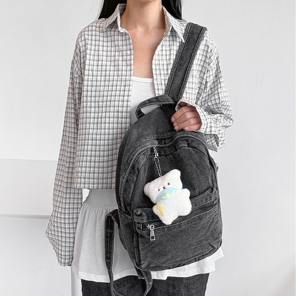 캐주얼 여학생 컴팩트 데님 백팩 가벼운 슬림한 데일리 책가방