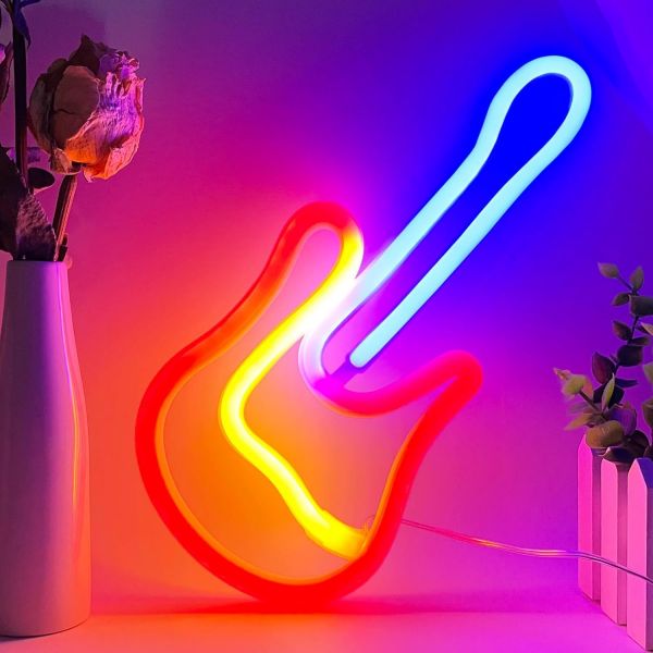 기타 음악 네온사인 라이트 네온 램프 벽 장식 아트 LED 사인 크리스마스용 USB배터리 구동 생일 장식용 : 하입스토어