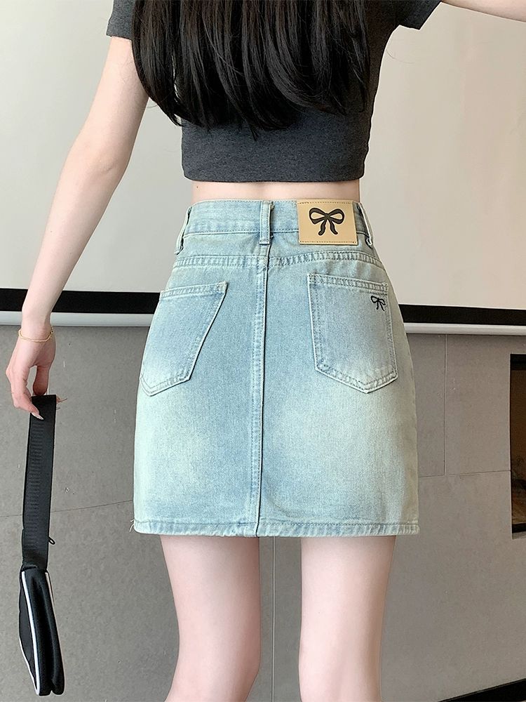 청치마 데님 바지 여름 A라인 스커트 하이웨이스트 봄가을 여성 옷 2.검정색 - 상세 이미지 2