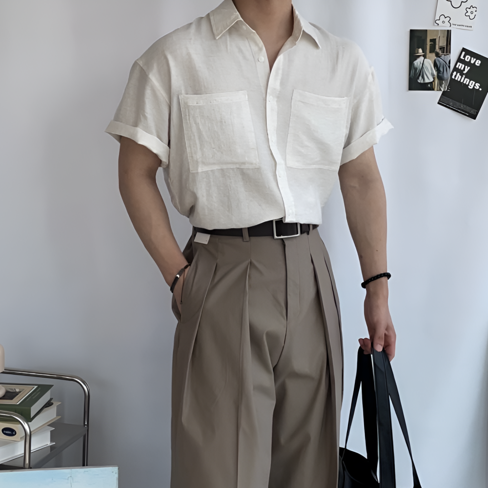 남자 린넨 셔츠 빅사이즈 오버핏 남방 셔츠 여름 블랙 - 메인 이미지