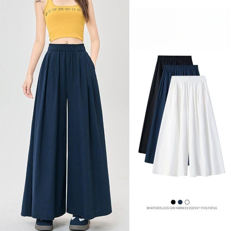 여성 봄 여름 하이웨스트 9부 와이드팬츠 2XL 뒷밴딩 치마바지 데일리룩 롱 플리츠