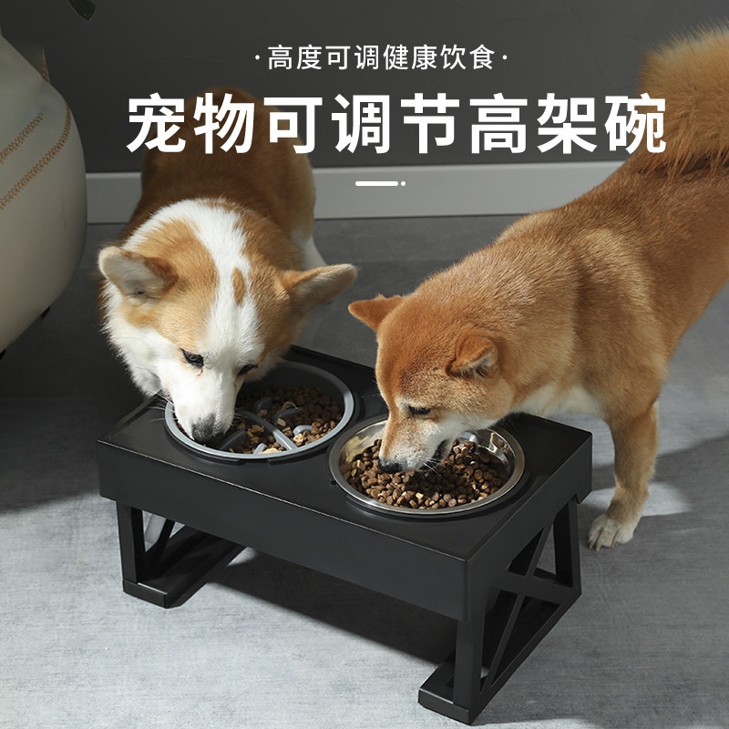 높이조절 반려동물 식기 슬로우피더 고양이 강아지 이중식기 스테인리스 급식급수 겸용 밥그릇 물그릇 스텐 더블볼 1세트 - 상세 이미지 3
