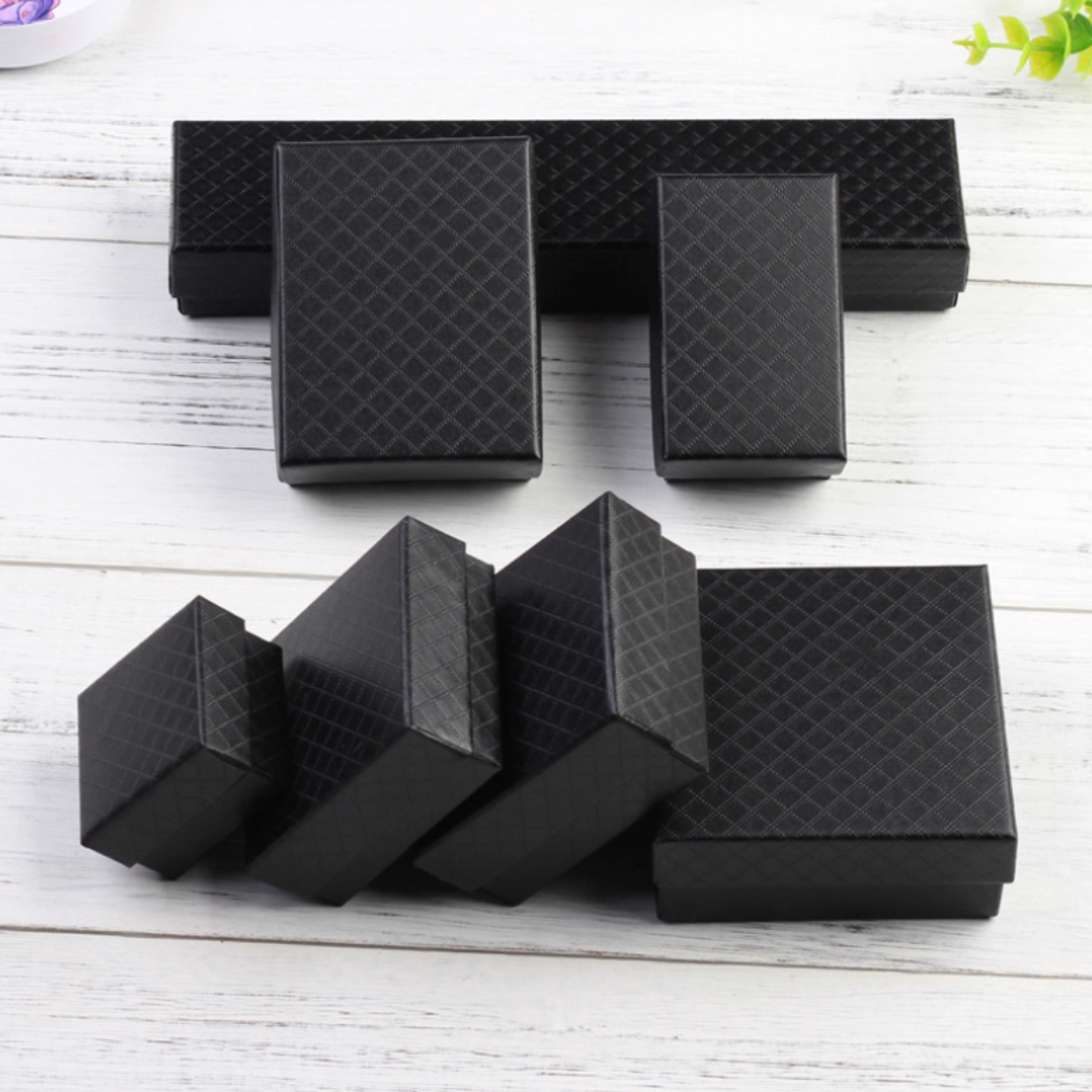 블랙패턴주얼리케이스쇼핑백 미니보석포장백 쥬얼리사각하드케이스 5x5cm - 상품 이미지