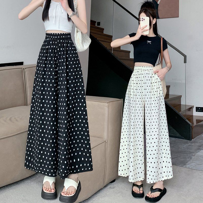봄 여름 여성 도트패턴 쿨링 치마바지 루즈핏 밴딩 하이웨이스트 롱 큐롯팬츠 데일리룩