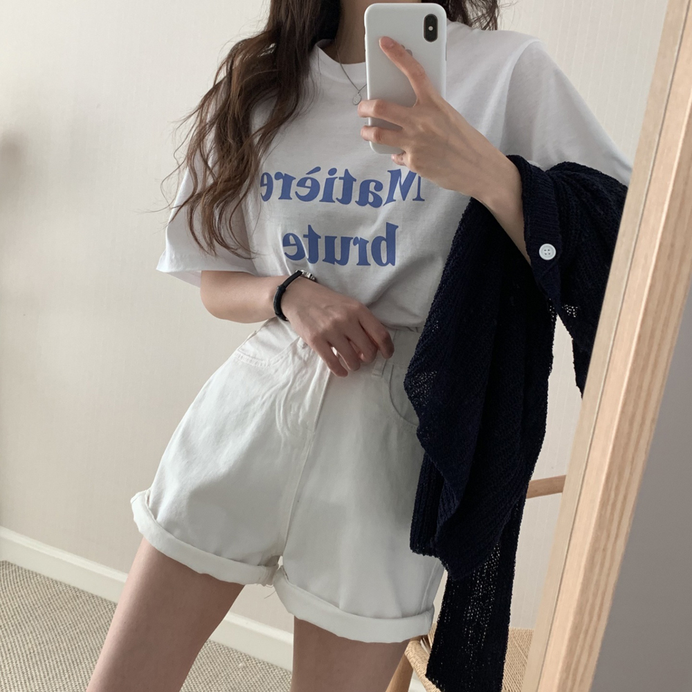 오버핏 마띠에 레터링 프린팅 티셔츠 여름 여성 티셔츠 면 라운드 박스티 여자 반팔티 이미지 2