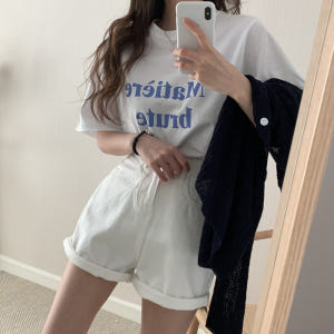 오버핏 마띠에 레터링 프린팅 티셔츠 여름 여성 티셔츠 면 라운드 박스티 ... 착용 후기 | 사이즈/핏 총정리 - 상품 이미지 2