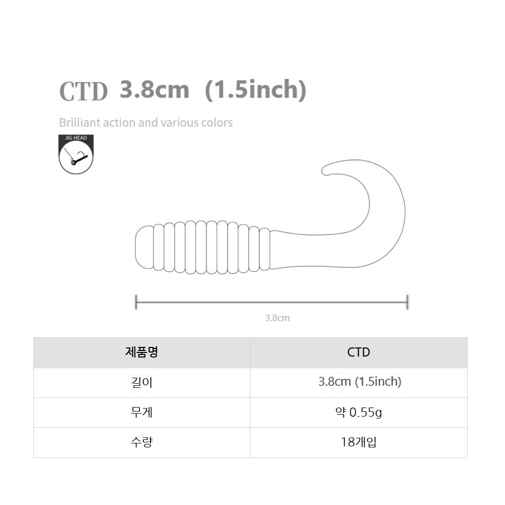 캣츠크로우 CTD 그럽웜 꺽지웜 꺽지미끼 쏘가리웜 026 워터멜론 레드, 3.8cm(1.5인치) - 상세 이미지 5