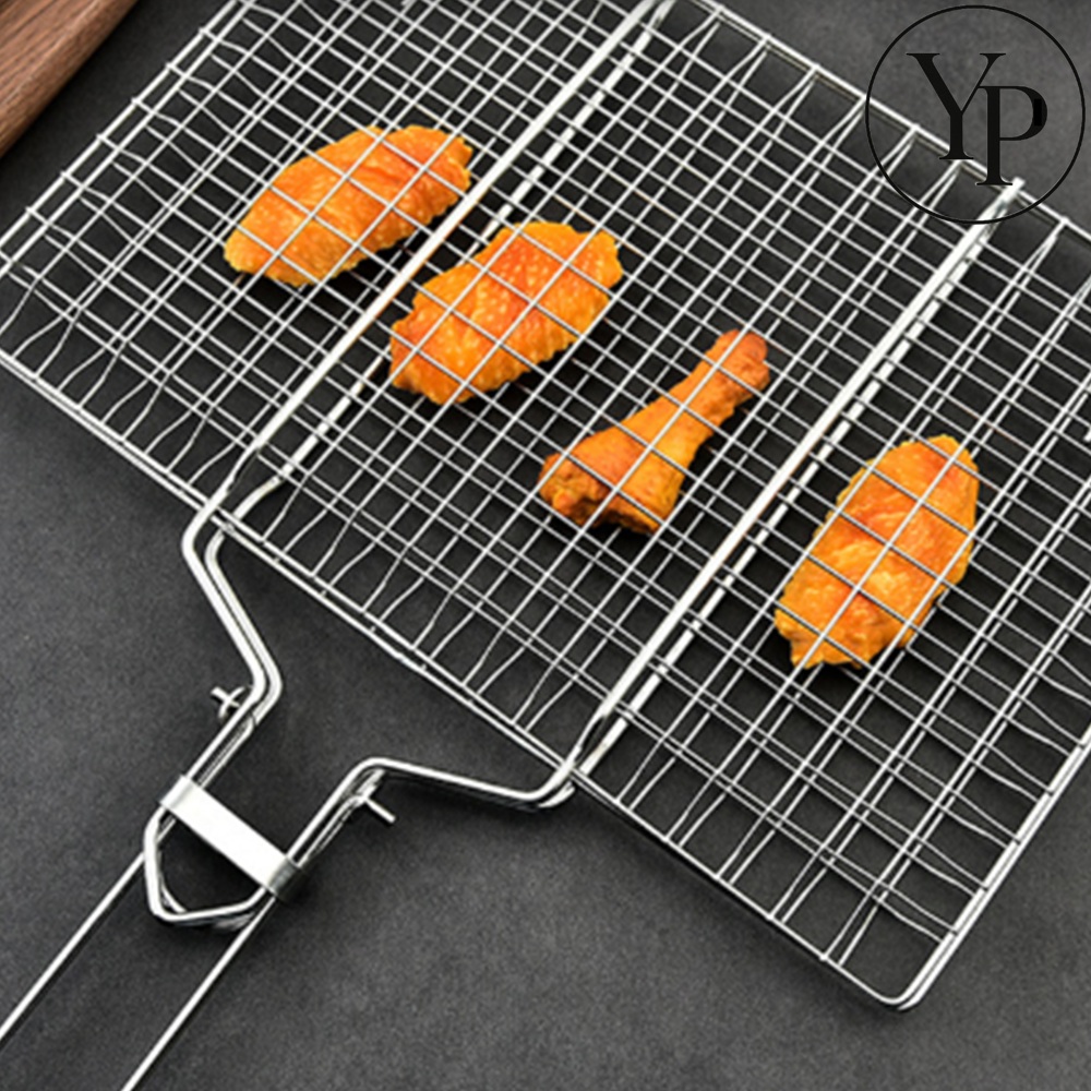 손잡이형 바베큐 석쇠 스텐 사각 직화구이 숯불 그릴 팬