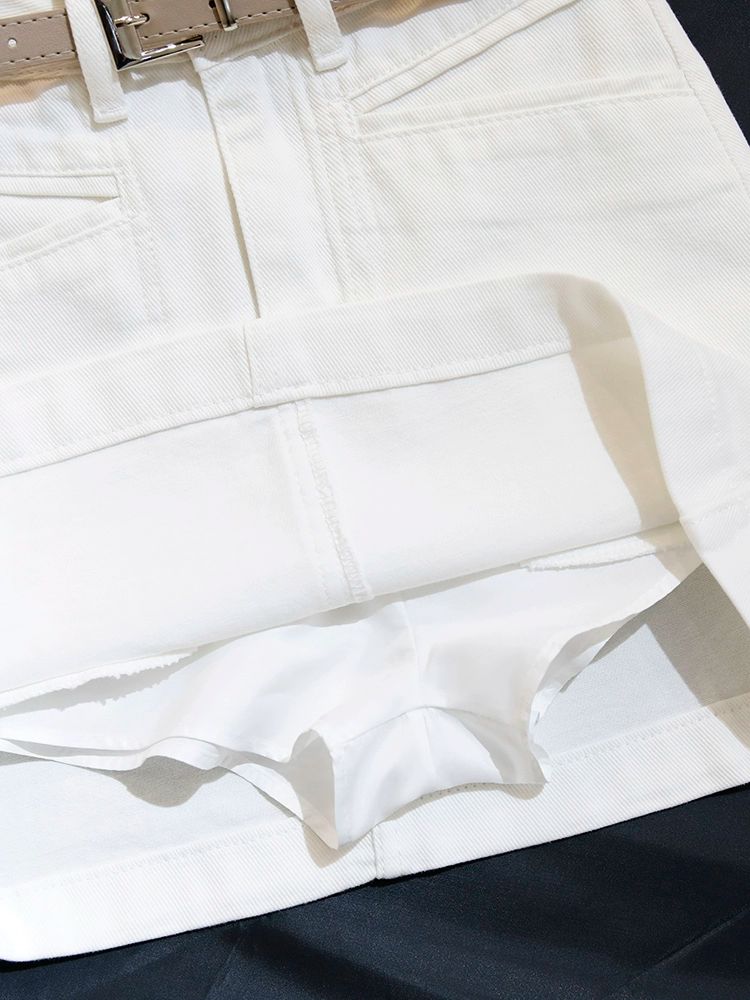 청치마 미니데님스커트 봄 여름 화이트 A라인 플리츠 가을 여성 1.흰색 - 상세 이미지 4