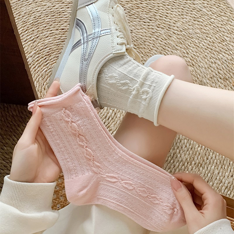 코코 여성 꽈배기 무압박 돌돌이 얇은 여름 중목 양말 - 상세 이미지 5
