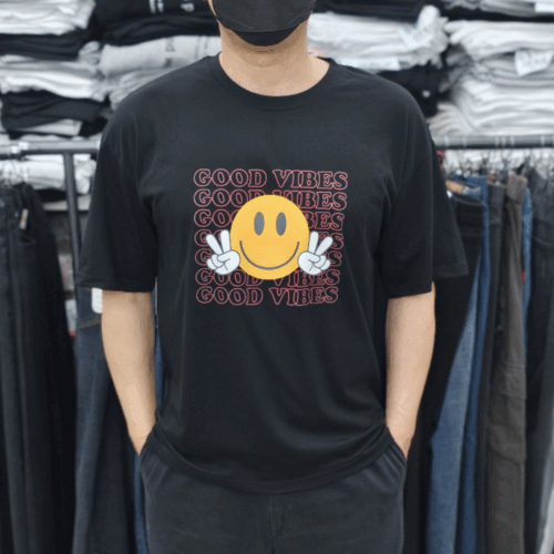 (국산면원단/국내자체생산) T1063 남성용 브이스마일 오버핏 반팔 티셔츠 30대40대남성의류 - 상품 이미지