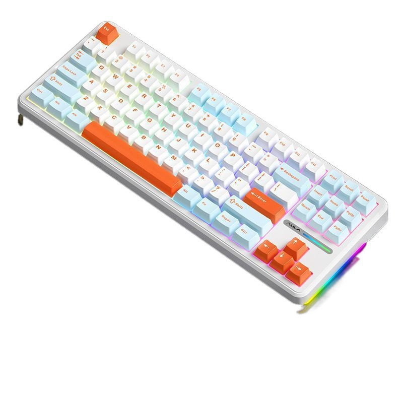 AULA F87 PRO 타란튤라 독거미 기계식 유무선 키보드4000mAh 다크그레이, LEOBOG 골드축 어두운 오렌지빛 RGB 조명-삼중 -우주 금축 - 상세 이미지 2