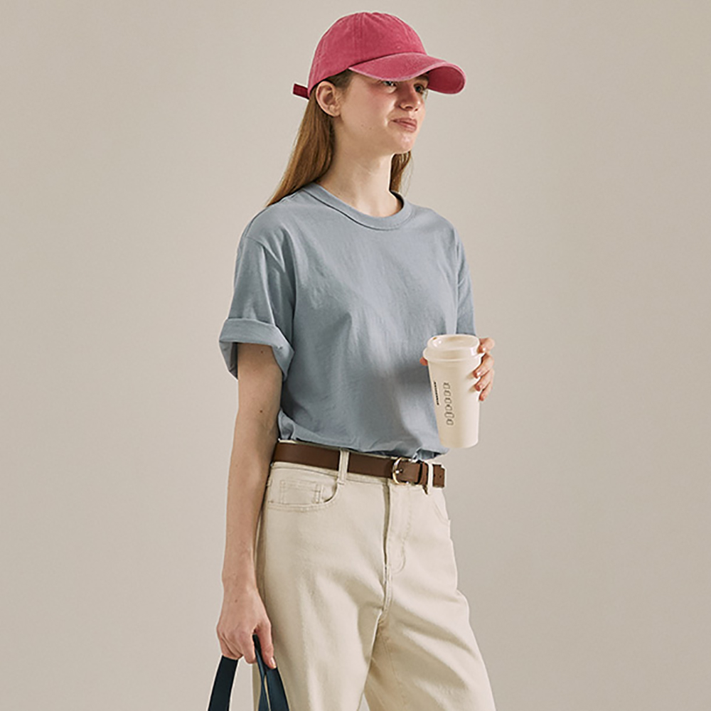 베이직하우스 여성 면 16수 릴렉스핏 반팔 무지티