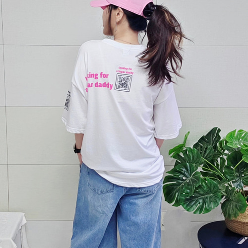 (국산면원단/국내자체생산) T1060 남녀공용 큐알코드 오버핏 반팔 티셔츠 30대40대여성의류 - 상세 이미지 3