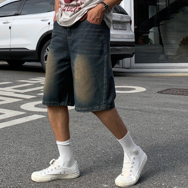 1+1 남자 특폼 여름 빈티지 워싱 버뮤다 데님 반바지