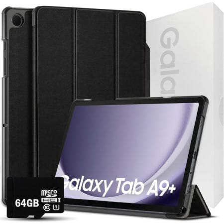 [해외]삼성 2024 갤럭시 탭 A9+ 11인치 64GB | 안드로이드 13 WiFi 터치스크린 인터내셔널 대형 화면, 쿼드 스피커, 슬림 태블릿 번들 - 하드 백 트라이폴드 스탠