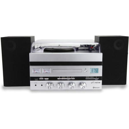 [해외]블루투스, CD 플레이어, FM 라디오, USB 재생, 보조 입력, 리모컨, 분리형 스테레오 스피커가 포함된 Victor VDTS-5400 제네바 5-in-1 음악 센터 -