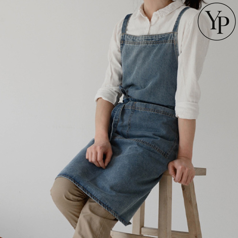 데님 원피스 앞치마 스타일리쉬 데님블루 어깨끈 바리스타 공방 네일 작업복