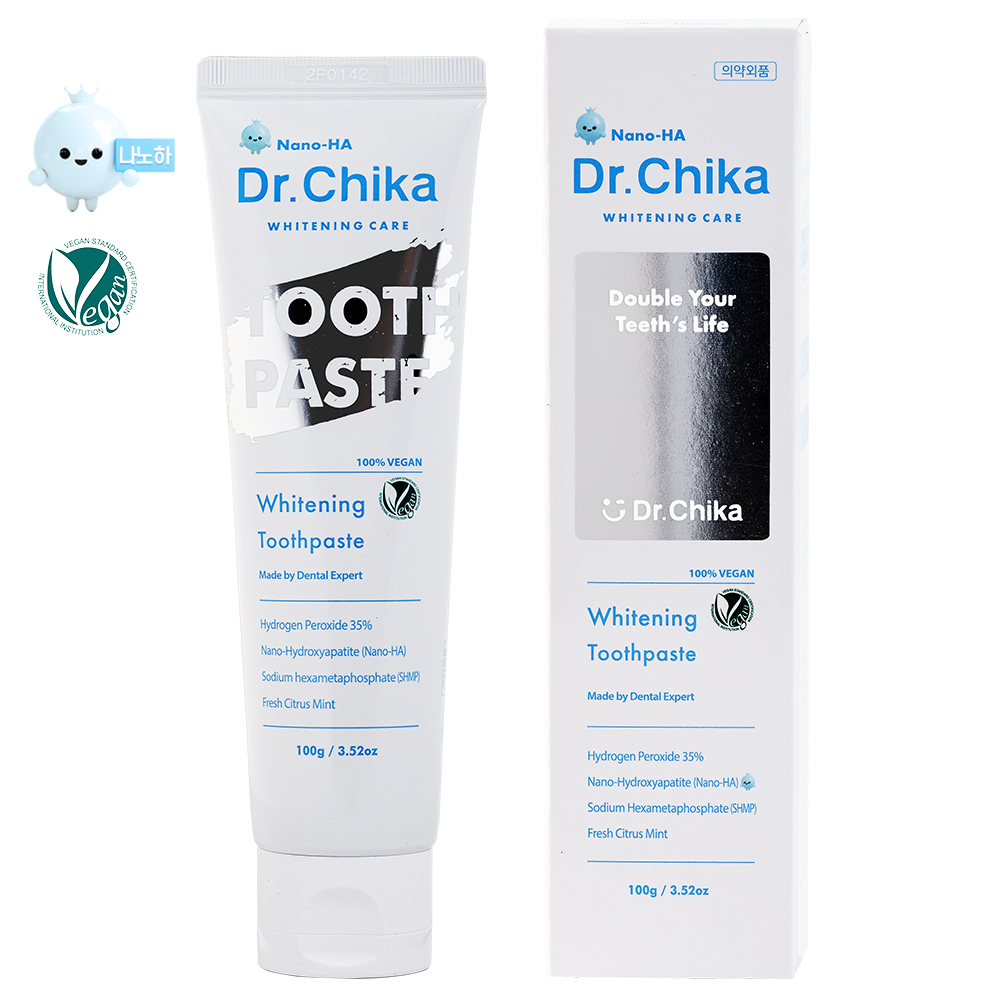 닥터치카 나노하 치아 미백치약 비건 화이트닝 시린증상없는 누렁니 미백효과 100g, 2개