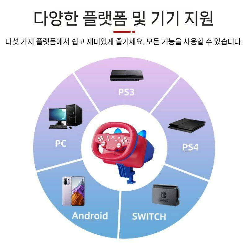 KETENG 820 무선 블루투스 Switch 게임용 레이싱 휠 / 마리오카트 레이싱게임 블루/레드 - 상세 이미지 2