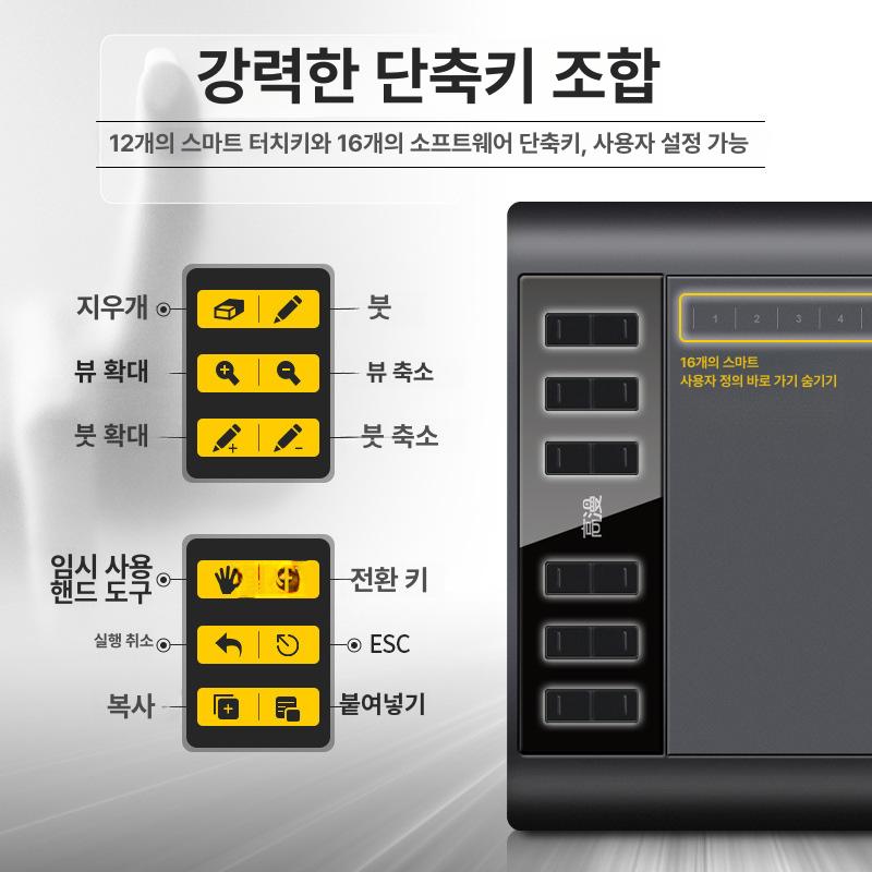 가오몬 1060PRO태블릿 전용펜슬포함 드로잉 와콤 디자인작업 선택1 세트구성 본체+전용펜+펜슬심8개세트 블랙 1개 - 상세 이미지 4