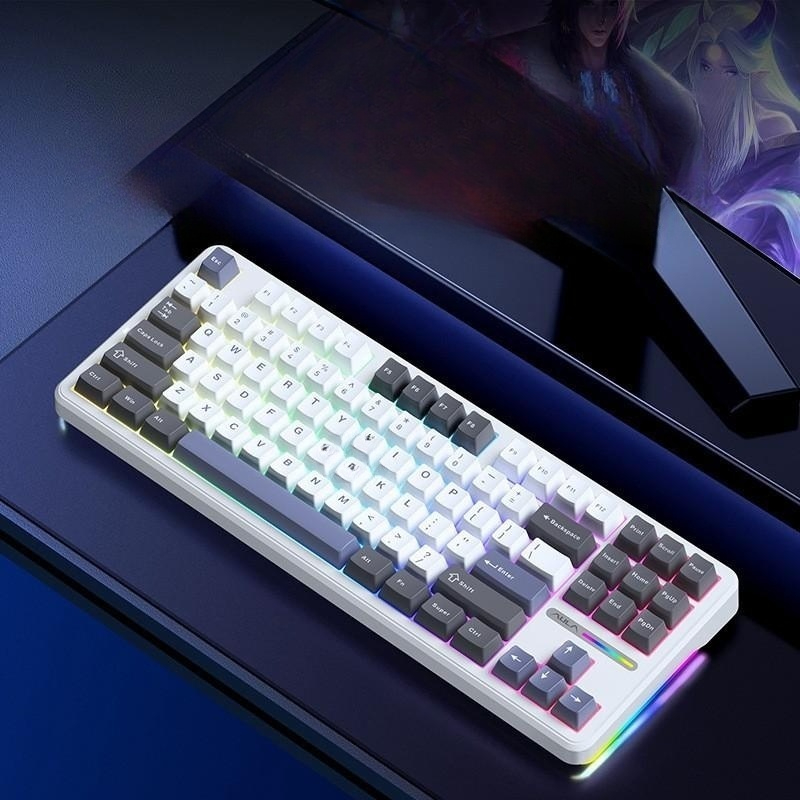 AULA F87 PRO 타란튤라 독거미 기계식 유무선 키보드 그레이, 회목축 V4 Pro 스타트레일 청록색 V4