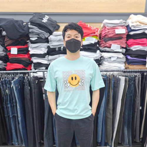 (국산면원단/국내자체생산) T1063 남성용 브이스마일 오버핏 반팔 티셔츠 30대40대남성의류 - 상세 이미지 4