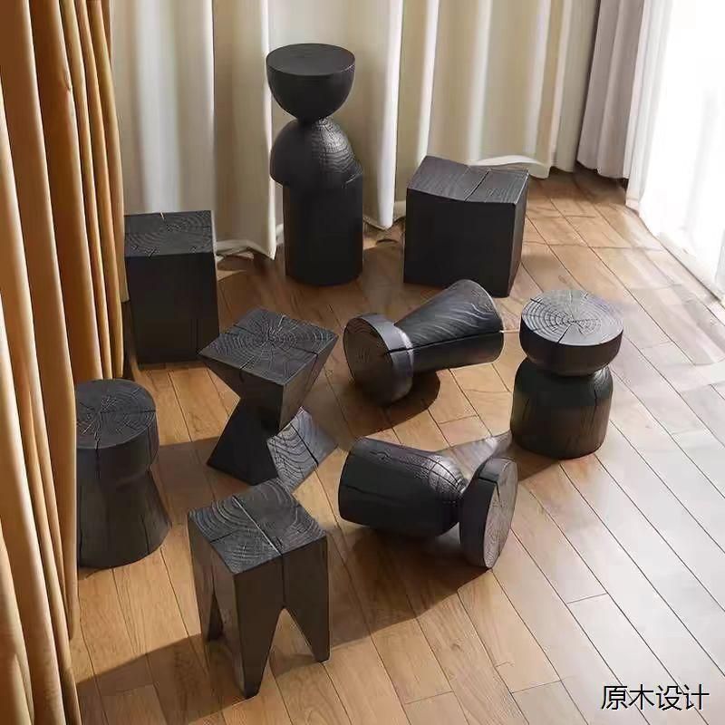 블랙 스툴 디스플레이 협탁 오브제 의자 매장 진열대 우드 이미지 6