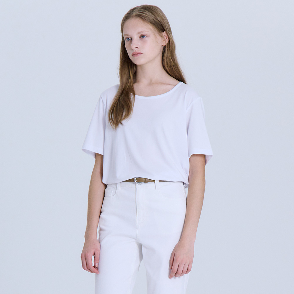 베이직하우스 여성 플로위 모달 스판 U넥 찰랑 릴렉스 반팔 티셔츠