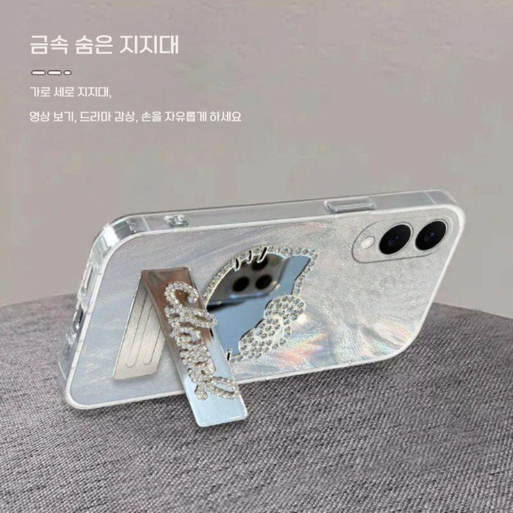 갤럭시s25 엣지 거울 케이스 진주 스트랩 실리콘 진주펄 커버 거치대 - 상세 이미지 5