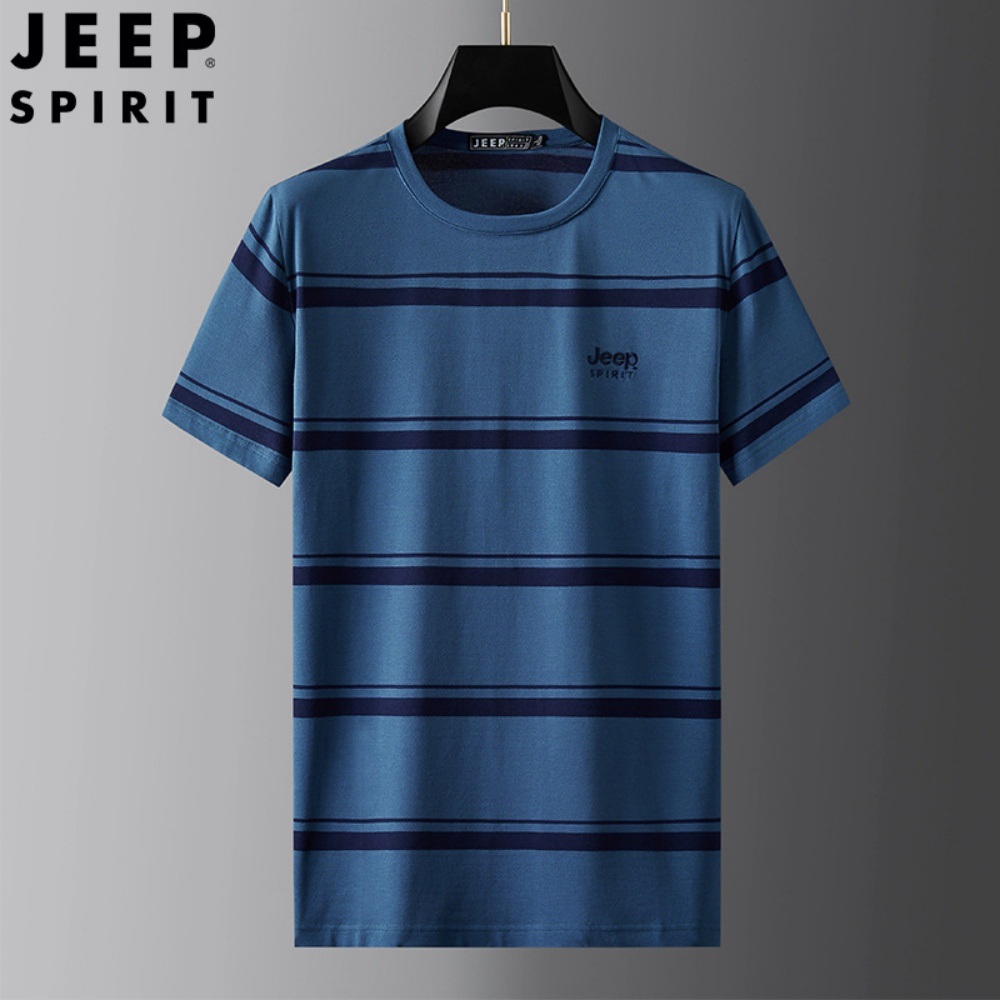 JEEP SPIRIT 남성 여름 스트라이프 라운드 기능성 냉감 반팔 티셔츠 - 상품 이미지