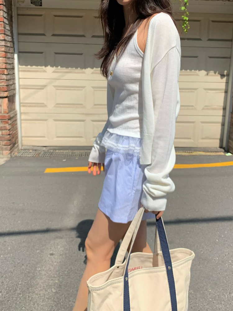 레이스 홀터넥 나시 여자 크롭티 민소매 탑 이너티 레이어드 여성 나시티 여름 티셔츠 탱크탑 - 상세 이미지 5