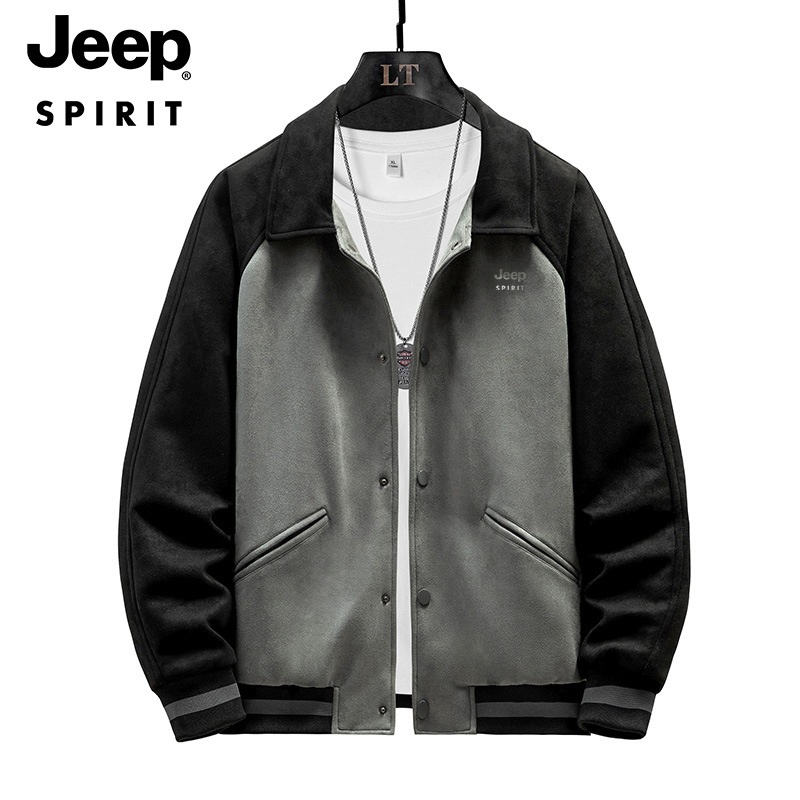 JEEP SPIRIT 남성용 스웨이드 집업 트러커 자켓 캐주얼 라글란 슬리브 재킷 - 상세 이미지 2