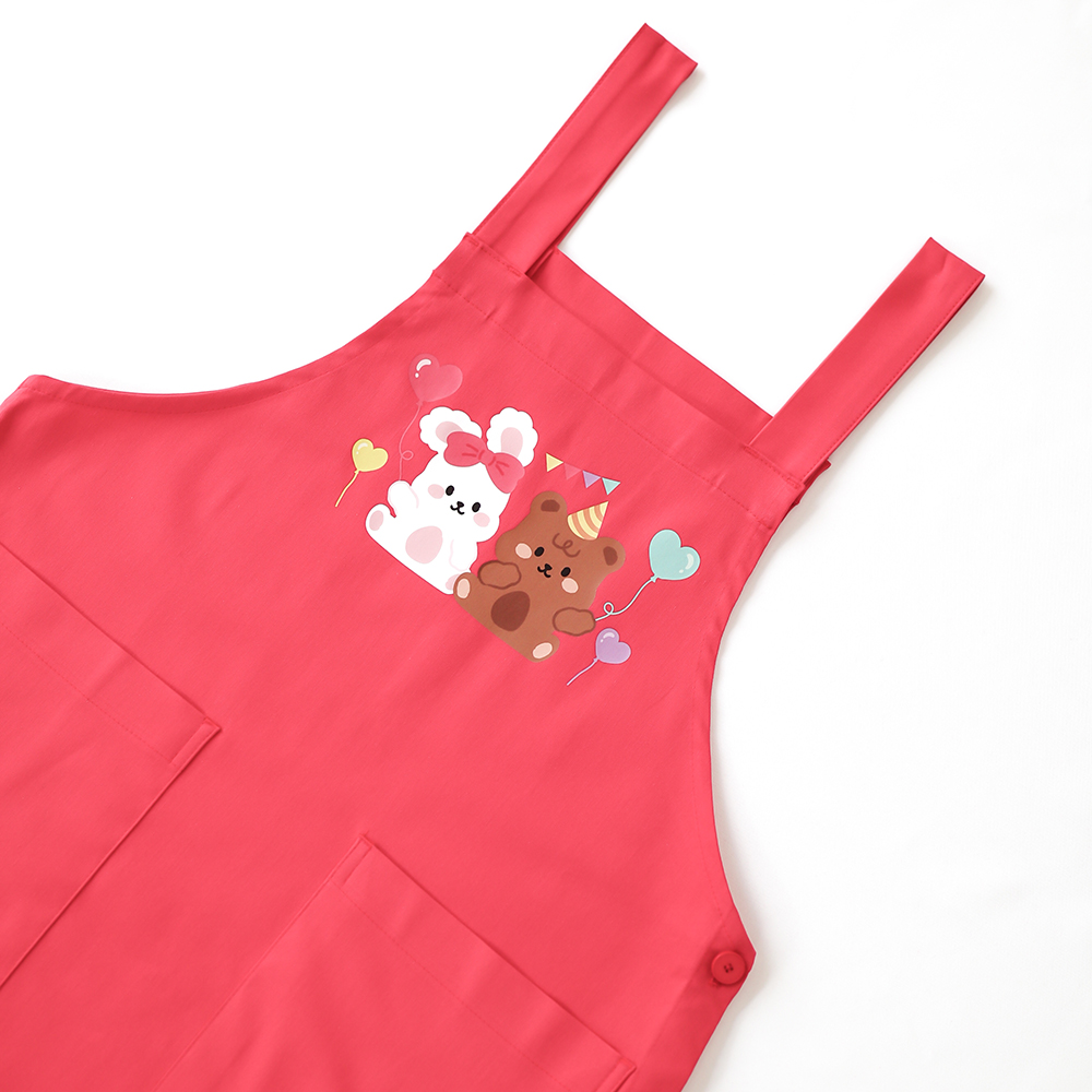 [미소쌤] 젤리 파티프렌즈 레드 앞치마 어린이집 유치원 빅사이즈 캐릭터 원피스 보육교사